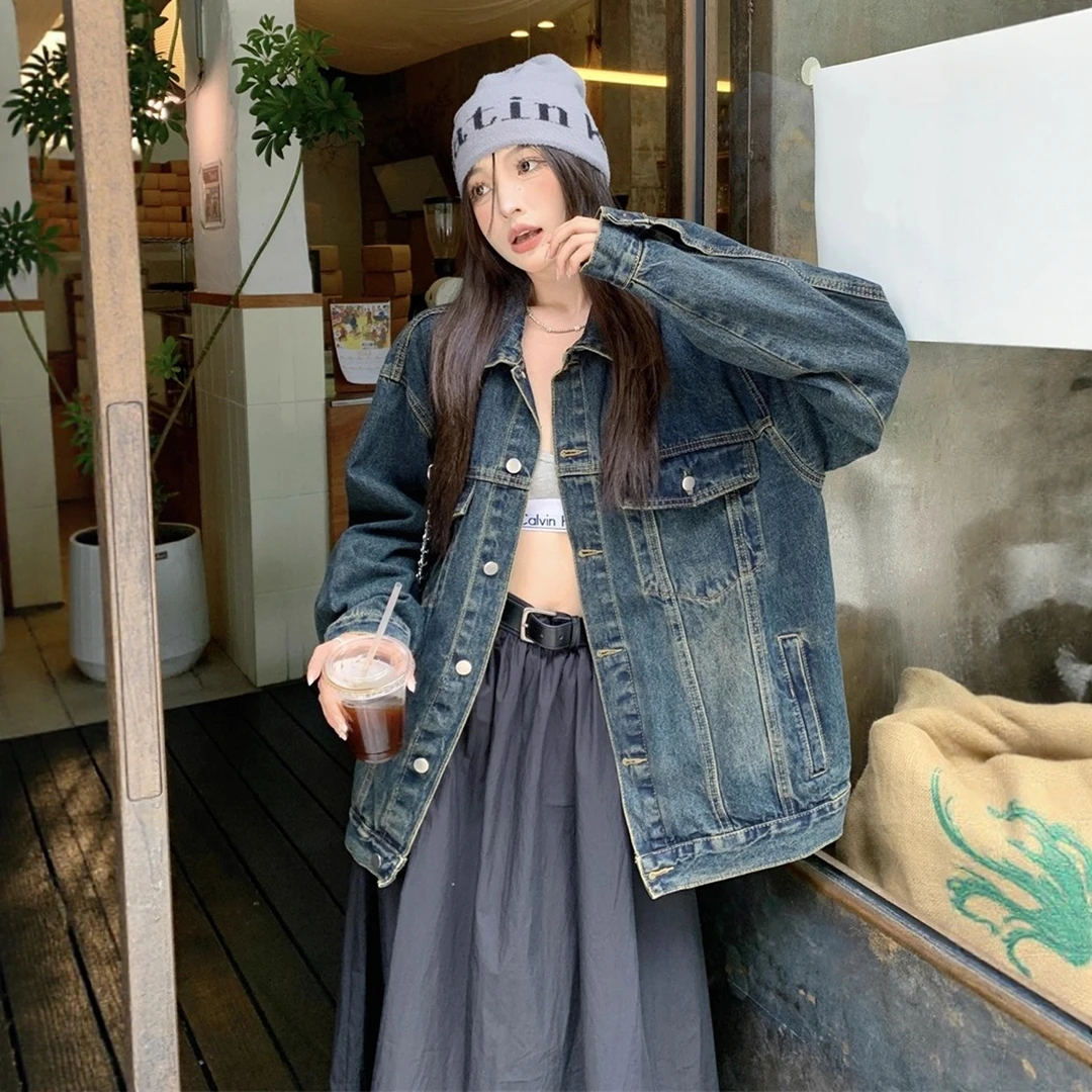 大码水洗复古牛仔外套女春秋2025年新款宽松显瘦高级感时尚牛仔衣