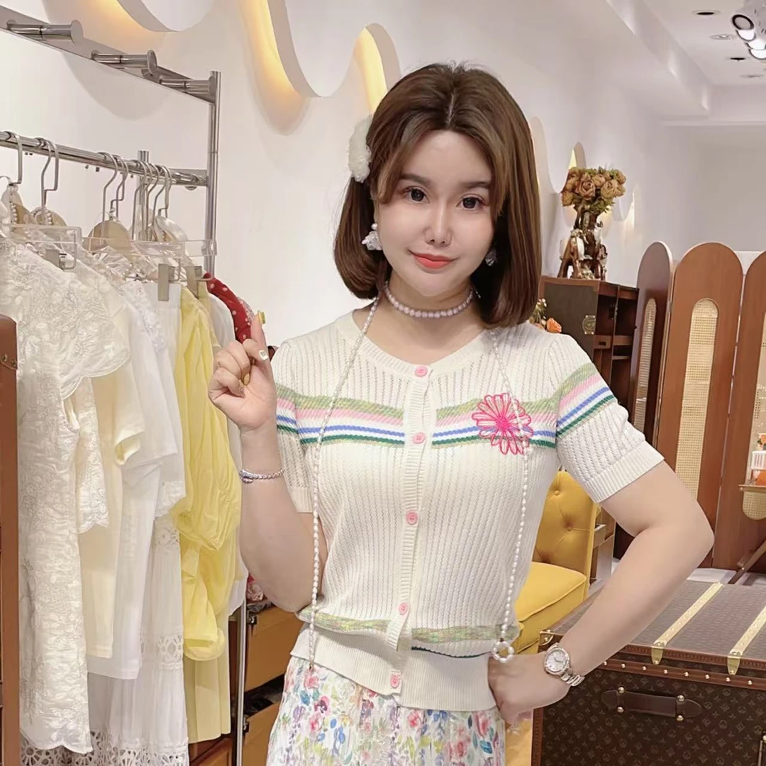 闺蜜精品051813【小仙女】彩条短袖冰丝衫