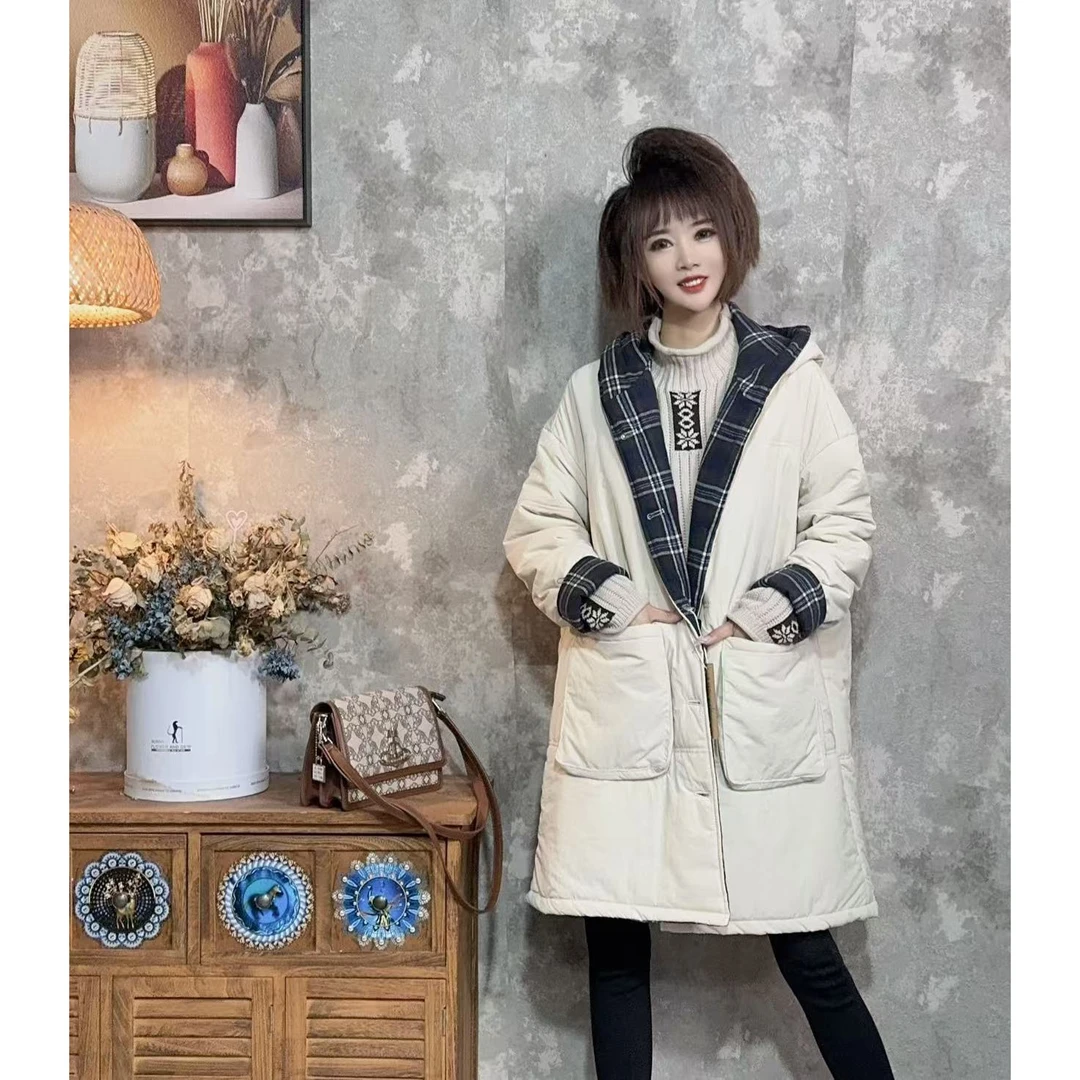 【沐木流浪记】（佳楠）高级感加厚休闲格子里衬棉衣女装外套z a985