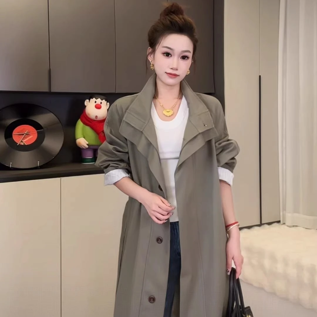 英伦风垂感宽松显瘦风衣外套女2025秋季新款小个子中长款休闲大衣