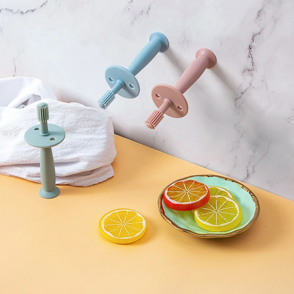 婴幼儿硅胶牙刷柔软硅胶乳牙刷便携360度带吸盘柔软超软清洁口腔