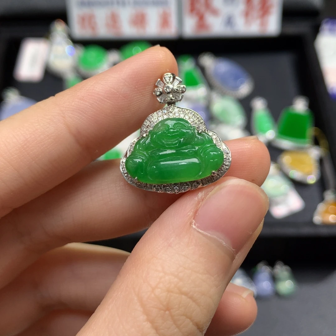 吊坠(不含链)18K金镶嵌翡翠