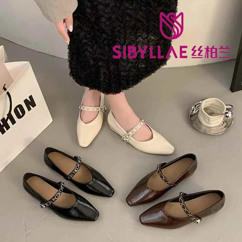 丝柏兰尖头一脚蹬舒适洋气浅口单鞋皮514237976