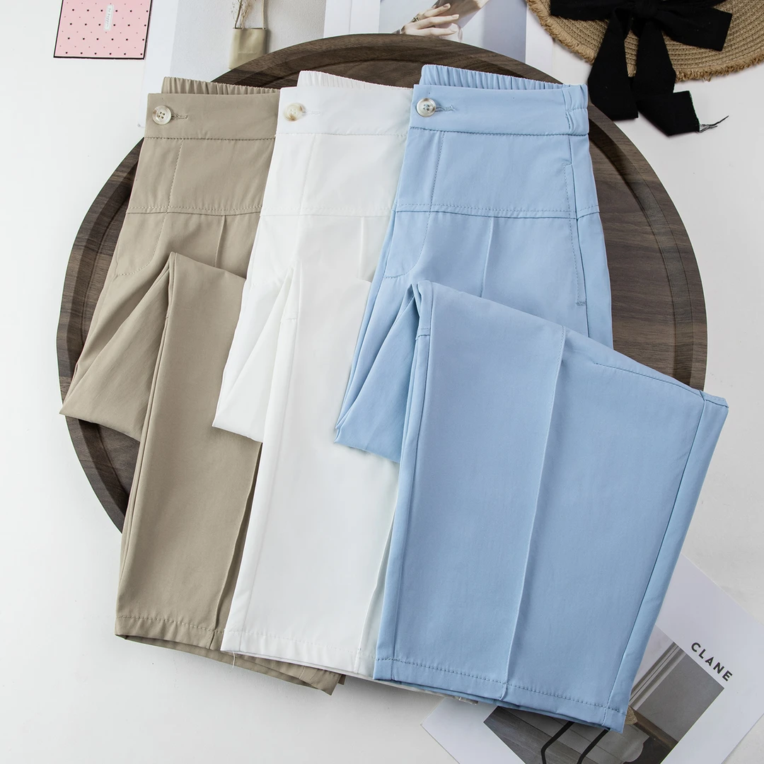 夏季新款休闲时尚百搭高腰显瘦休闲裤女夏季宽松薄款九分裤25152