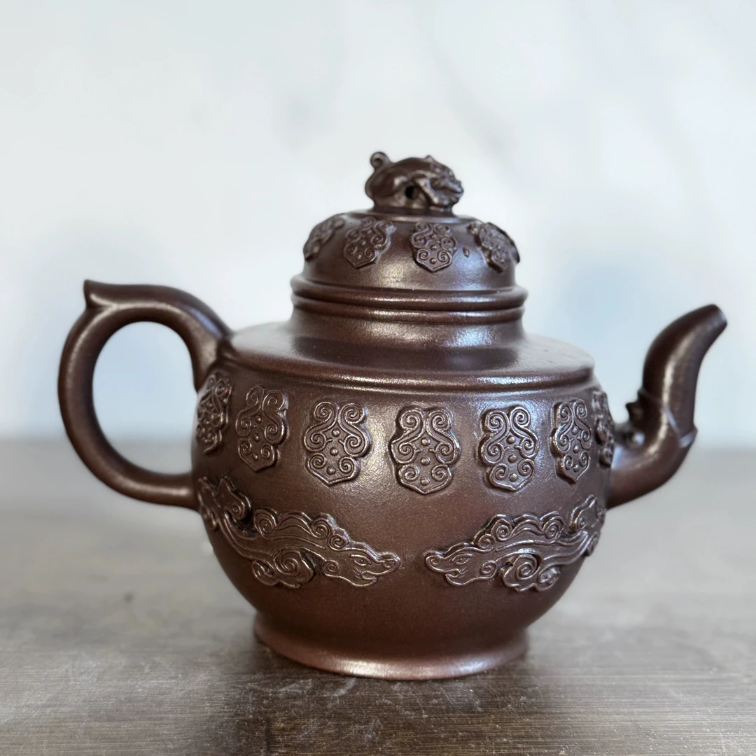 宜兴紫砂壶原矿老紫泥明代台湾回流重器精品贴片如意宫灯500CC