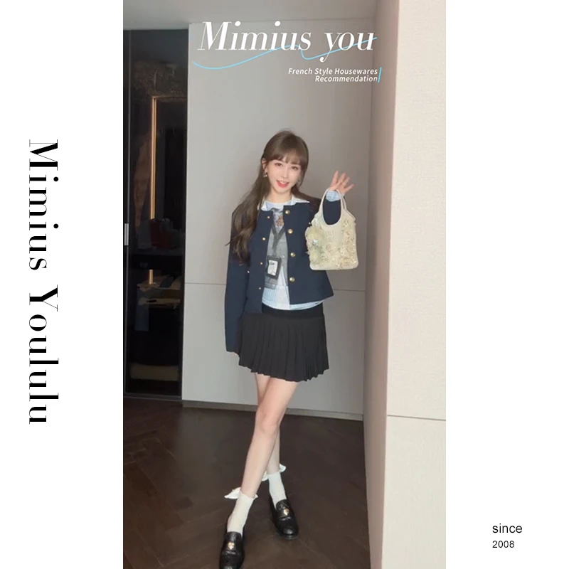 【mimius】U 25早秋小香风撞色翻领单排扣短款外套 G07133