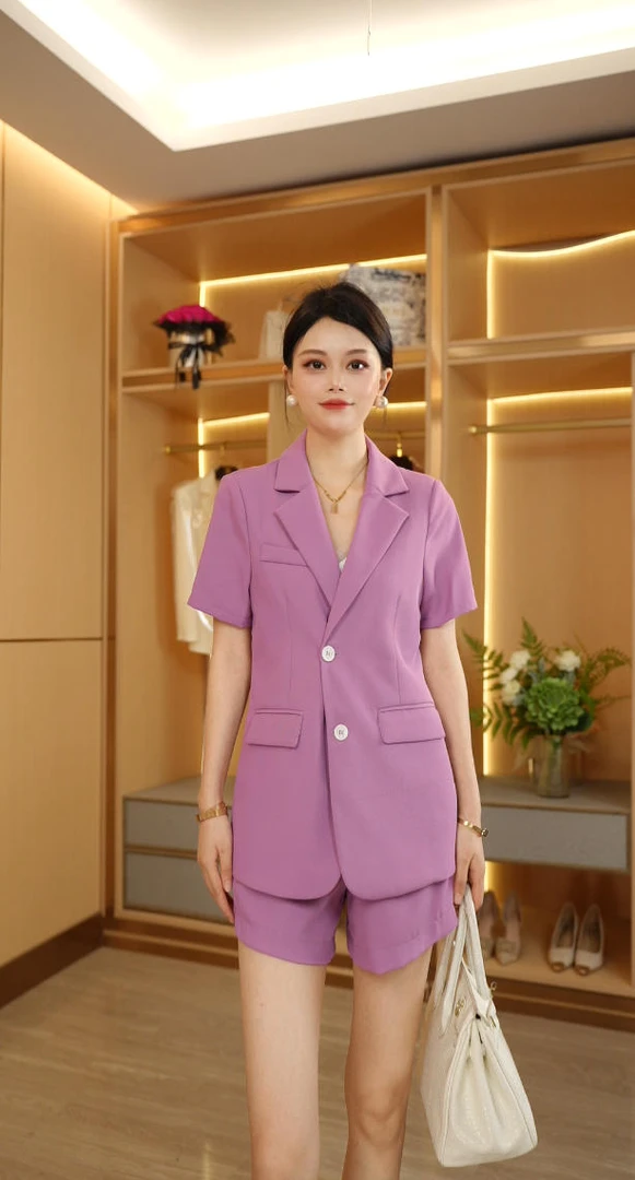 2025夏季紫色高端女神范西服套装两件套气质西装套装