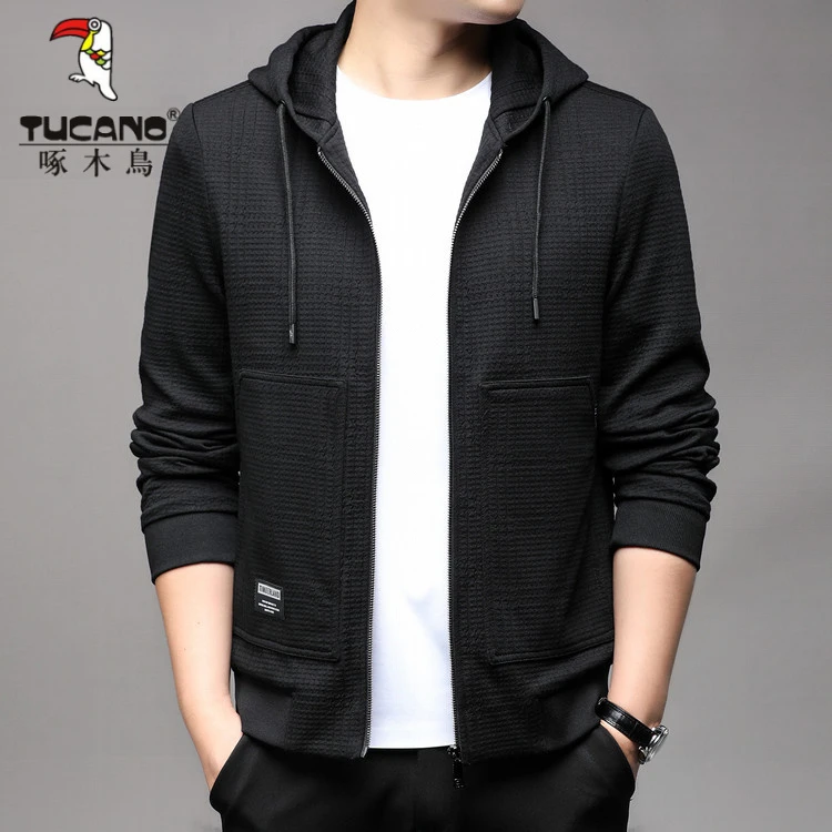 啄木鸟男士运动外套春秋季休闲长袖连帽开衫宽松简约日常百搭卫衣