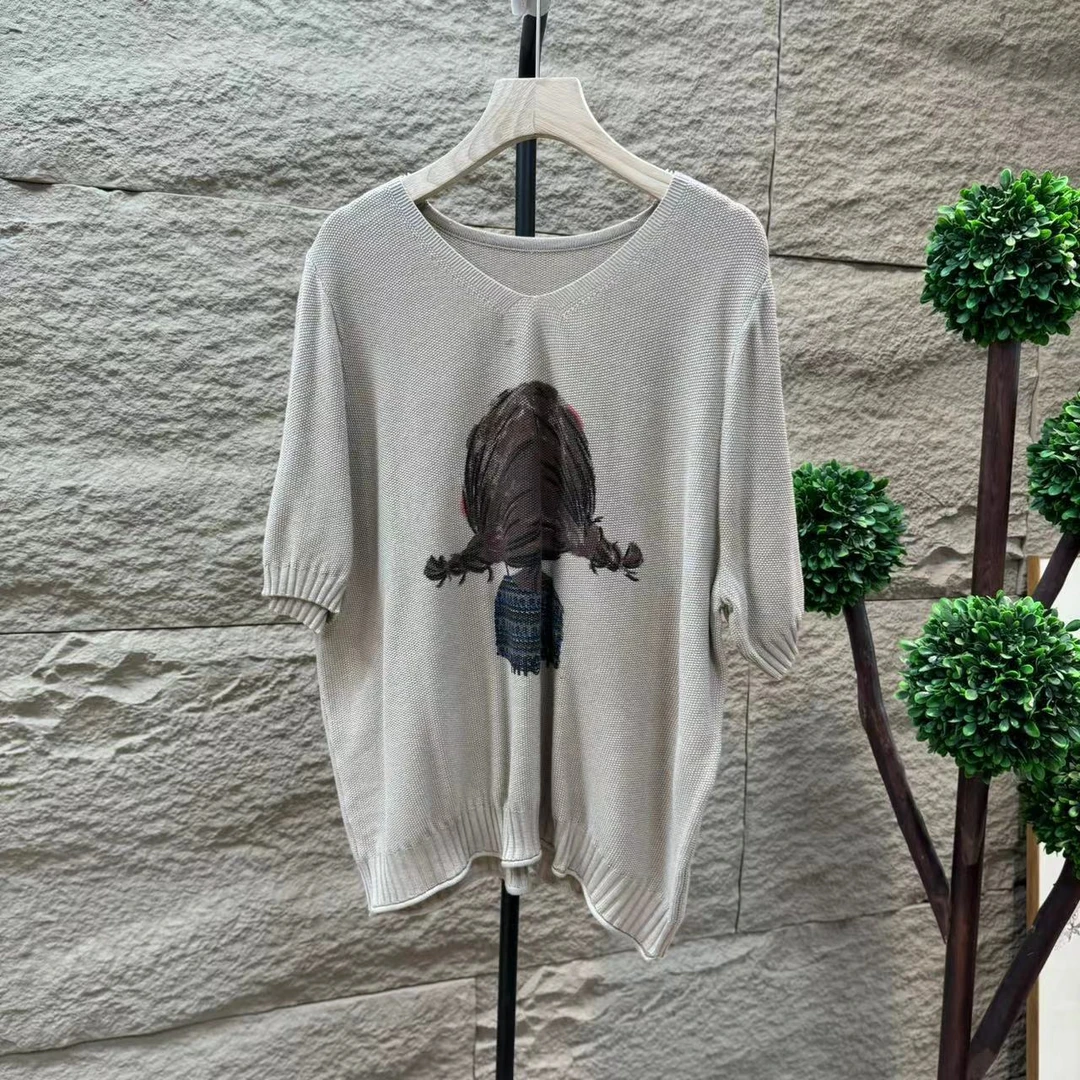 11315新款夏季时尚气质简约百搭印花针织短袖T恤