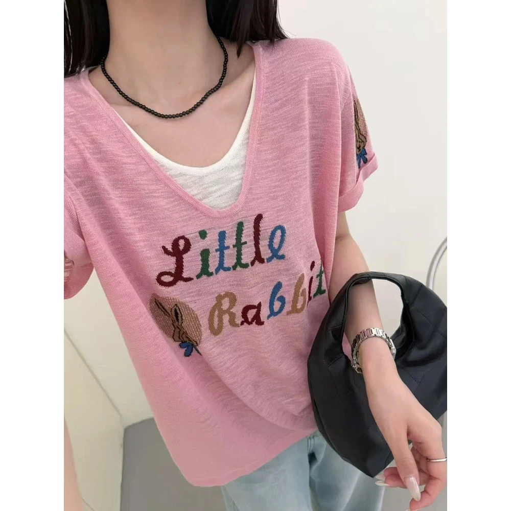 涂鸦印花短袖t恤女2025夏新款休闲减龄时尚百搭宽松洋气冰丝上衣