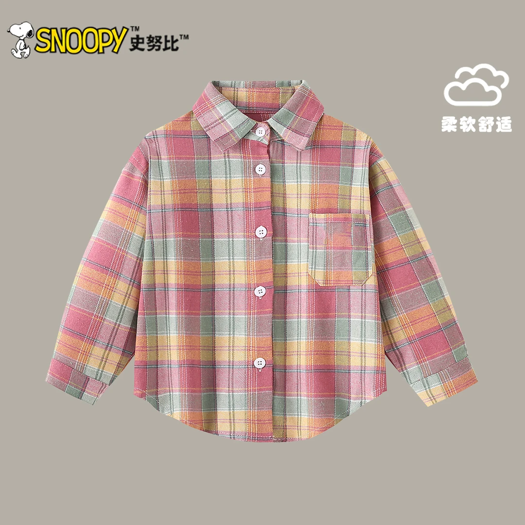 史努比2025新款秋冬男宝时尚休闲 粉调格纹衬衫TYQ7159