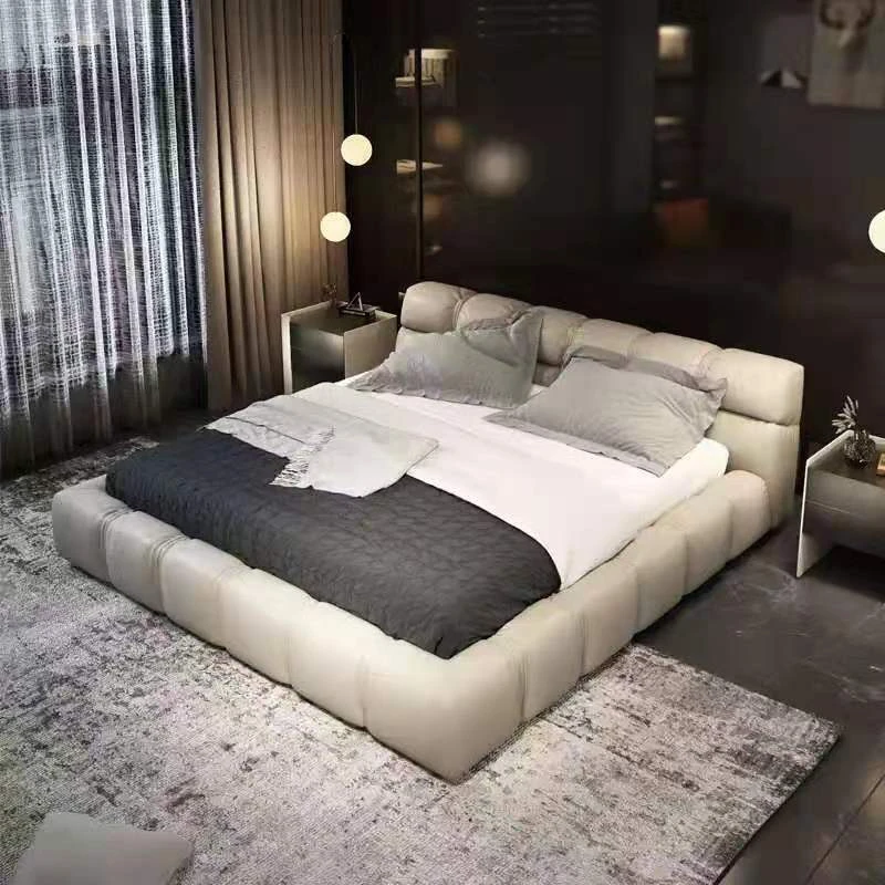 新意式极简皮床真皮床双人床轻奢婚床小户型主卧北欧简约现代皮艺