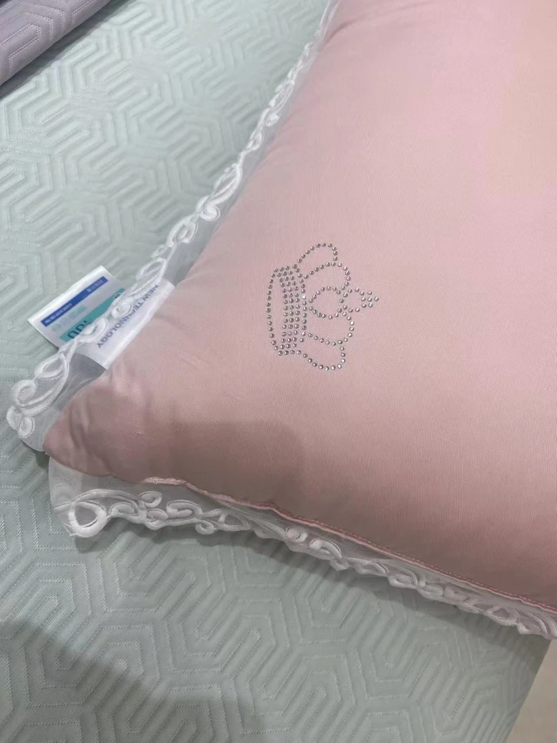 白头偕老中高支撑枕柔软亲肤纯色粉色绣花凉感