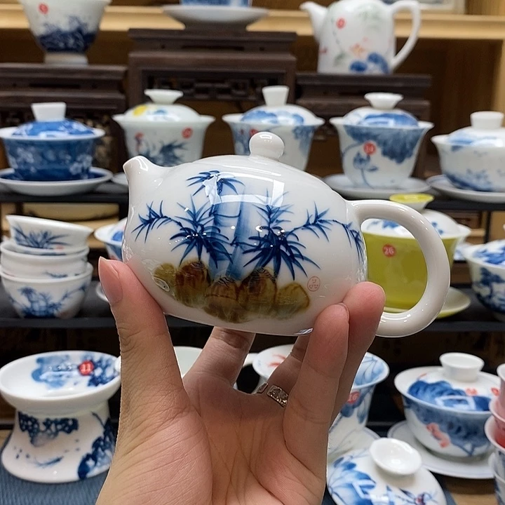 手绘竹子茶壶160釉下彩高温瓷微瑕福利款