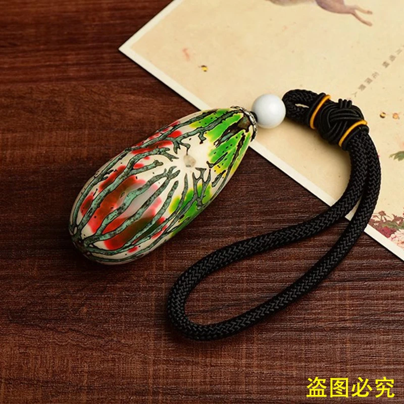 千眼菩提彩果彩色菩提子原籽打磨好红绿玉化果手把件三彩果成品