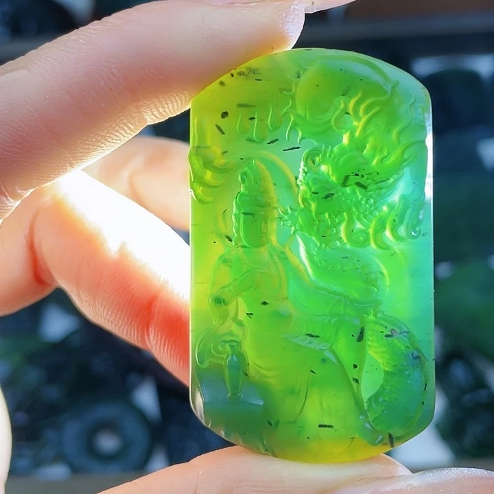 蛇纹石玉未镶嵌挂件泰山玉御龙观音