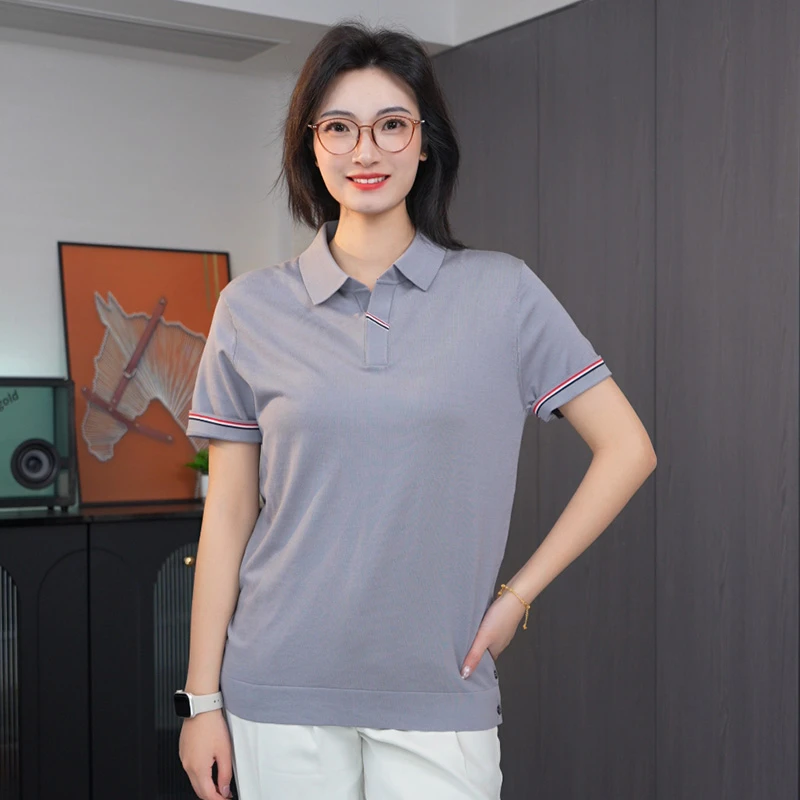 夏季莱赛尔简约针织衫桑蚕丝百搭透气短袖男士翻领POLO衫25025