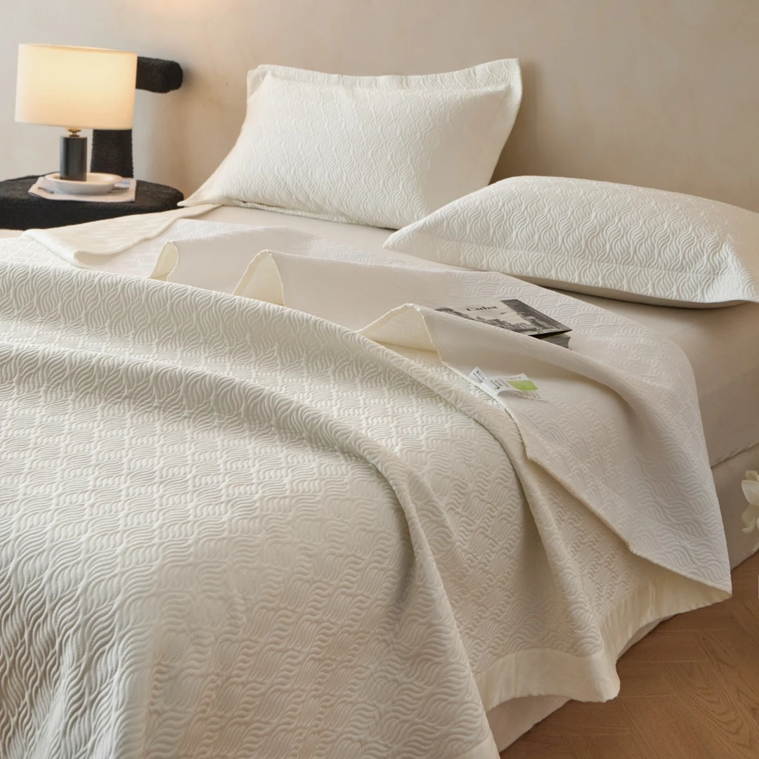 轻奢兰精天丝床盖三件套亲肤榻榻米炕盖加厚绗缝纯色夹棉床单被单