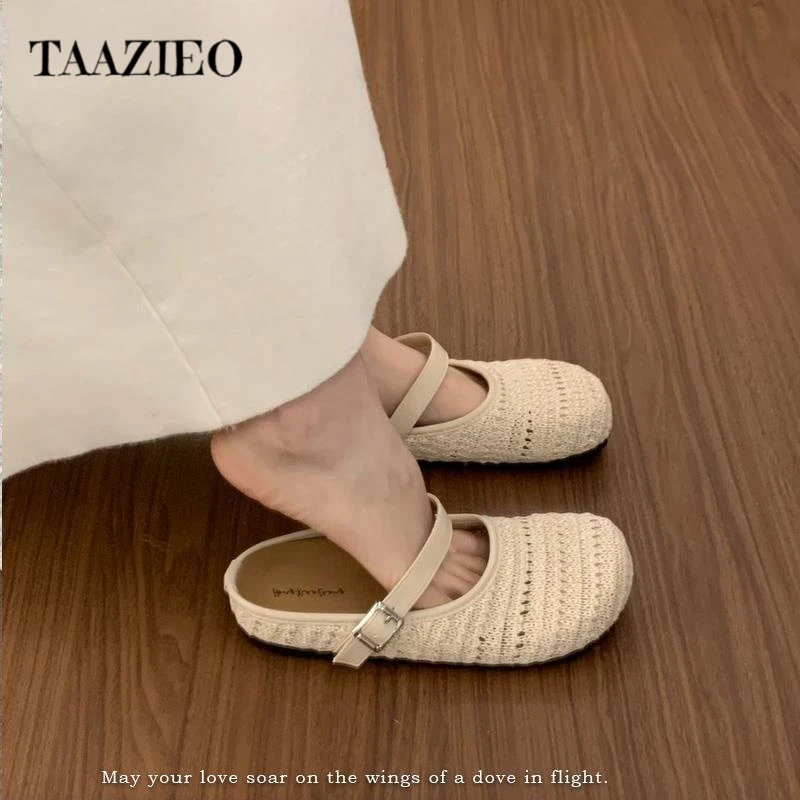 TAAZIEO复古森系手工编织包头半拖鞋女夏外穿波西米亚一脚蹬厚底