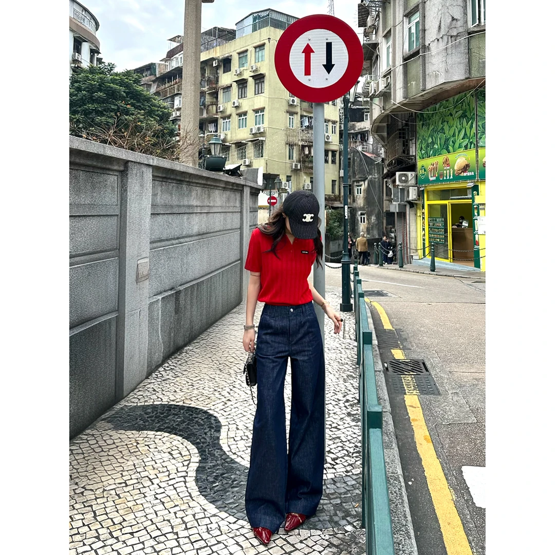 Choumei Home2025夏季新品设计款牛仔裤女新潮风西裤版阔腿裤通勤