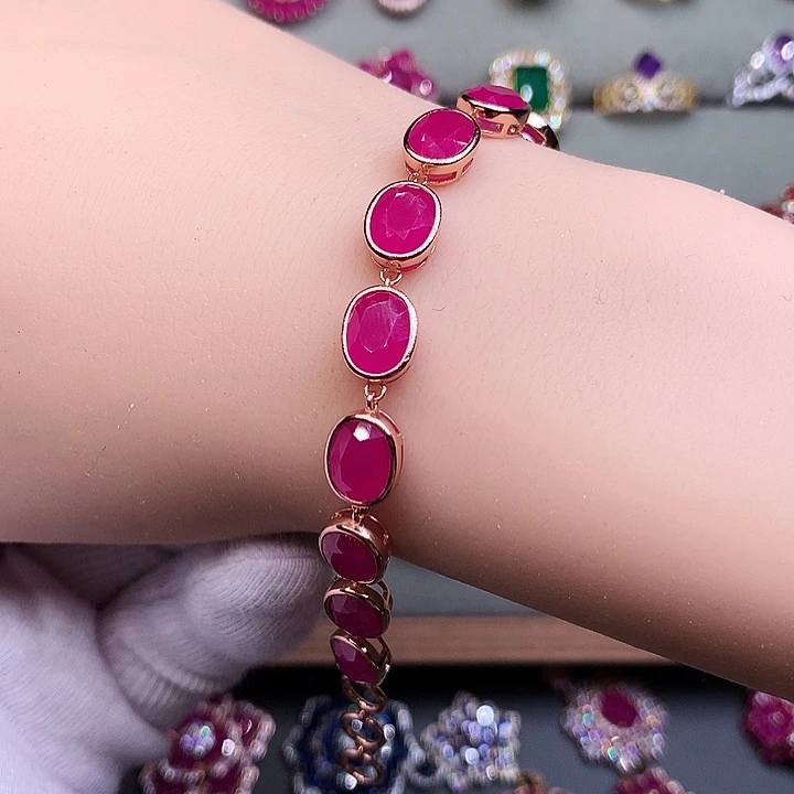 银S925镶嵌红宝石手链