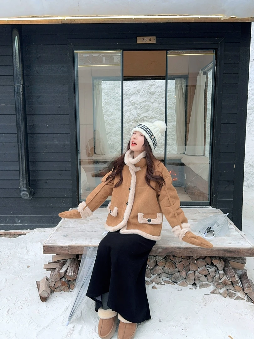 2025秋冬新款法式复古风宽松百搭立领单排扣长袖棉衣棉服外套女潮