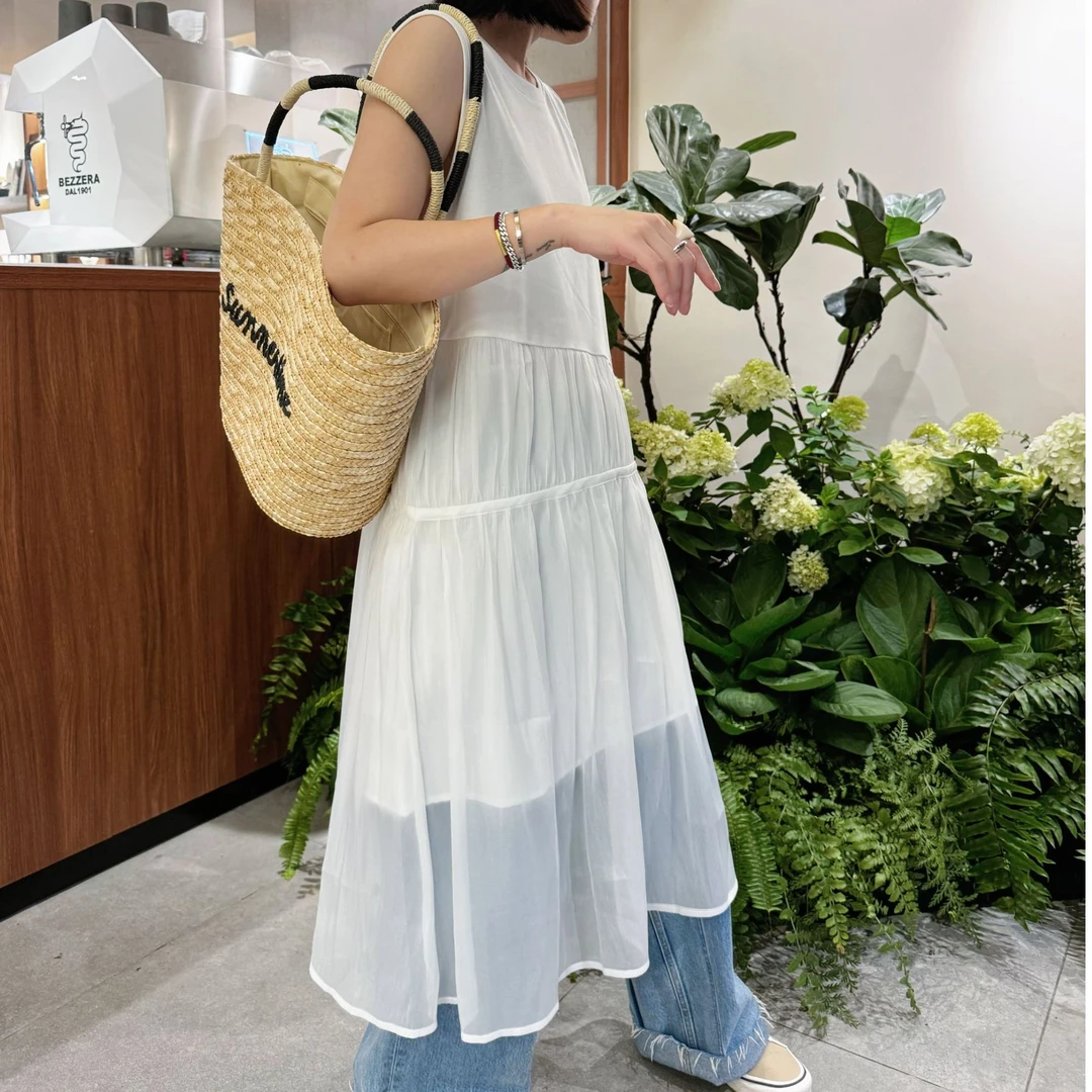 简约无袖夏季A字裙套头度假风连衣裙休闲编织韩版百搭复古小清新