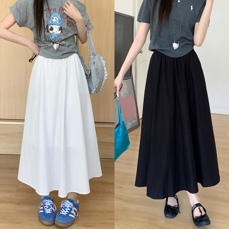 韩版春夏季大码法式甜美时尚高腰休闲百搭显瘦中长款半身裙8049