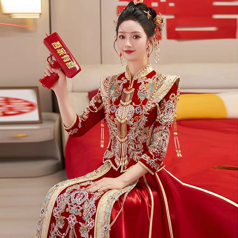 出阁秀禾服婚服2025新款结婚新娘嫁衣大码胖MM显瘦出阁高级龙凤褂