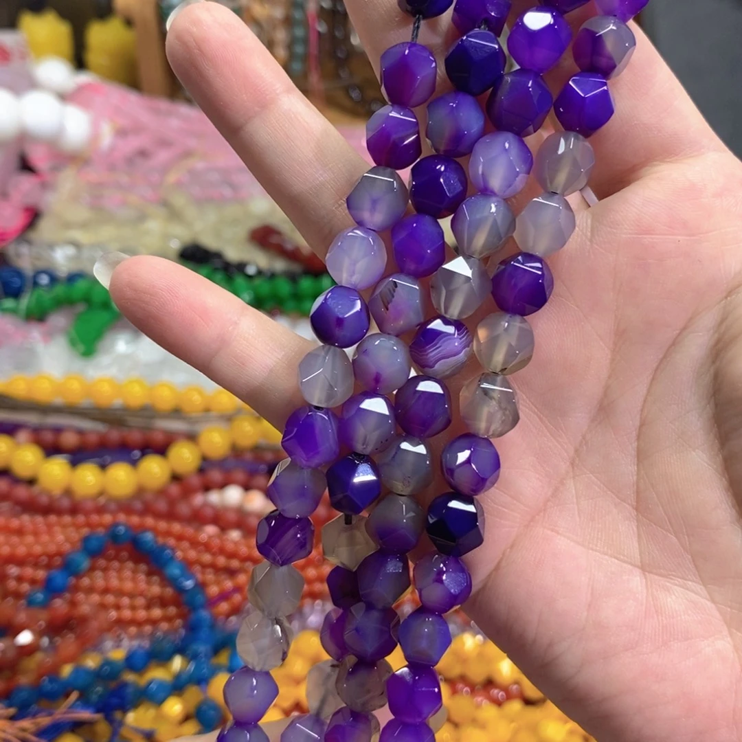 玛瑙/玉髓未镶嵌珠宝半成品紫玛瑙万切一条卡10mm