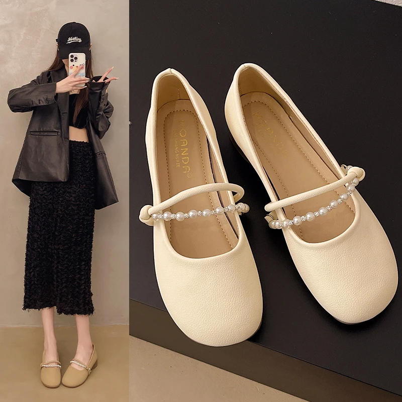 YYCORAL/宇逸瑚粗跟单鞋珍珠软底皮鞋百搭奶奶鞋温柔春季夏季复古