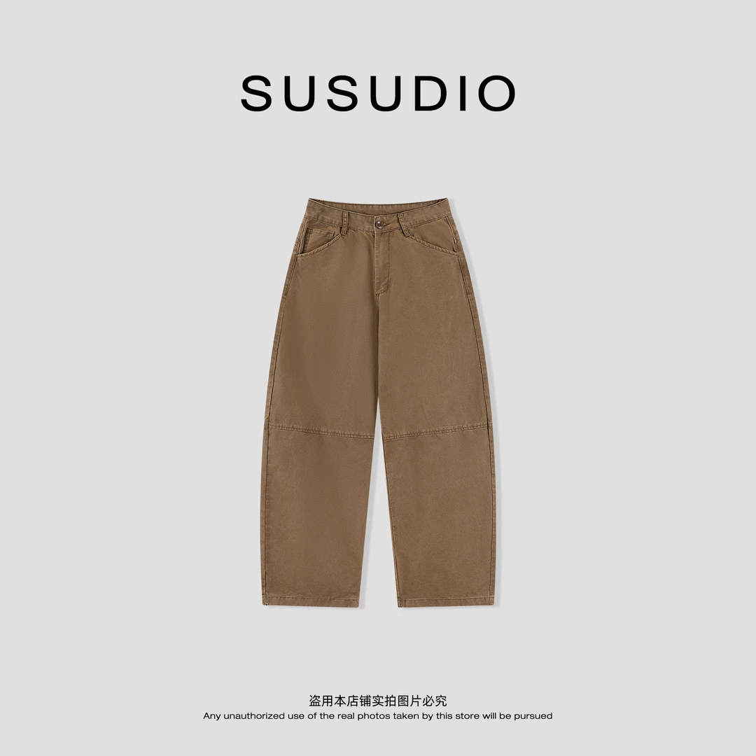 SUSUDIO 100棉 早秋重磅立体分割线口袋工装牛仔裤 E5006