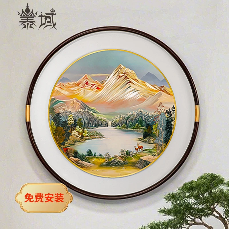 泰域大号《金山聚宝盆》铜雕画 圆形装饰画 餐厅画墙面挂画B2-932