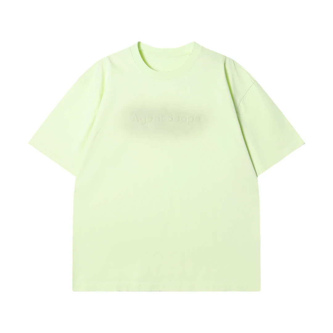 夏季高级感新款美式领口磨毛短袖T恤字母印花百搭圆领宽松上衣