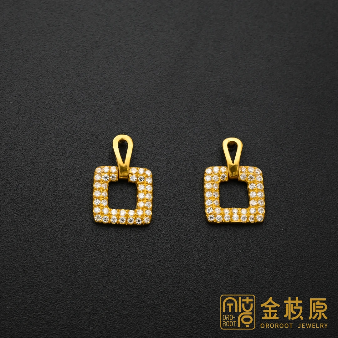 【金枝原】足金999 莫桑方形耳钉