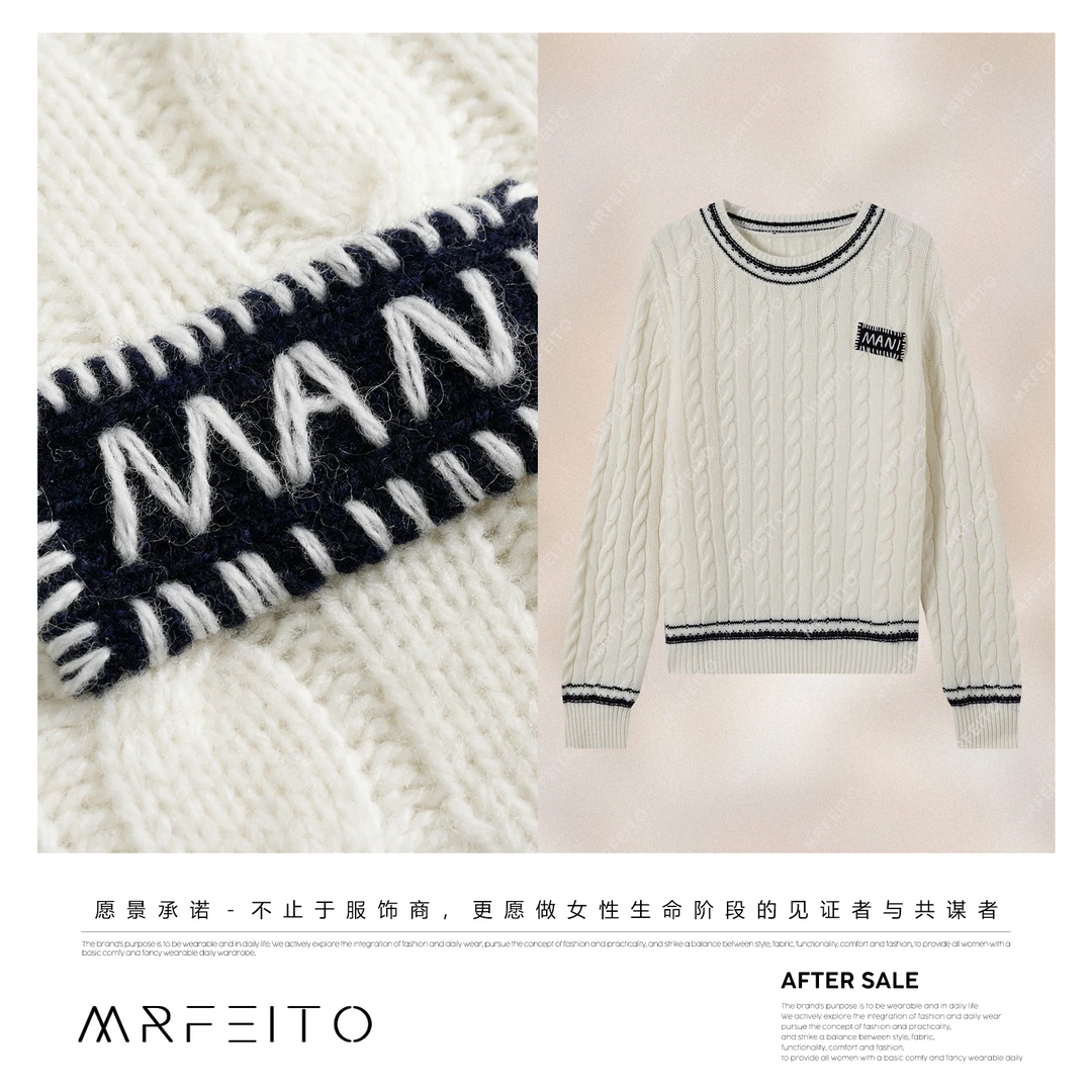 MRFEITO【忆暖时光】长袖针织圆领黑白条针织衫/毛衣H311M02D35623