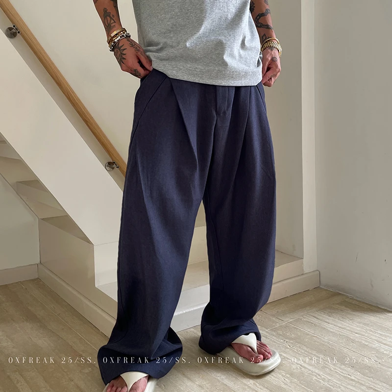 OXFREAK 「活页单褶 通勤垂感」咖色休闲裤男阔腿宽松高级感裤子