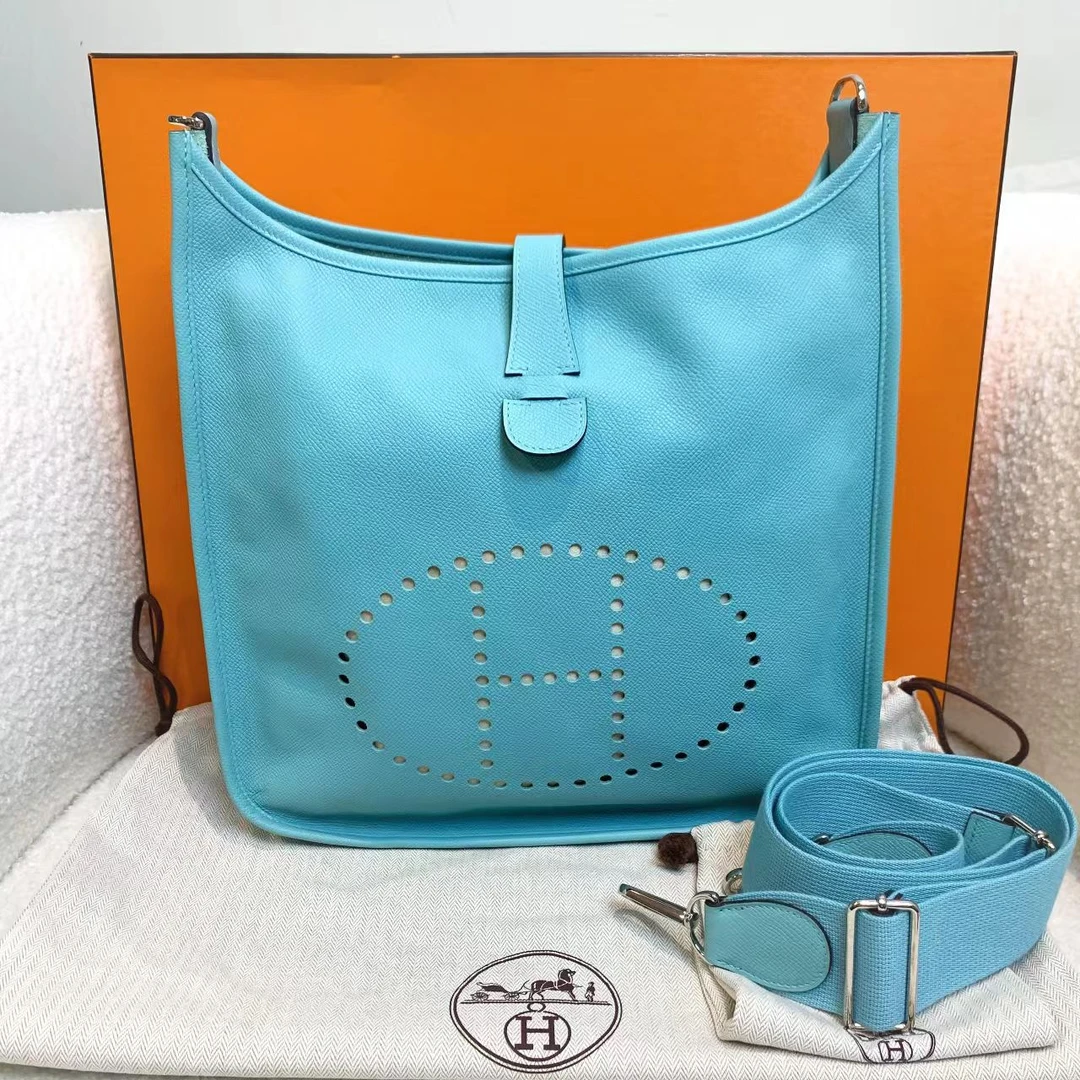 99新 Hermes/爱马仕 壹臻/北方蓝银扣伊芙琳33t刻/ 39952247