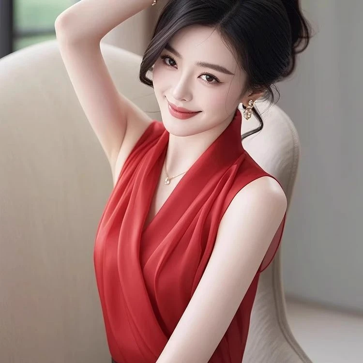 爆款无袖上衣轻熟法式小众轻奢高级感气质绝美独特漂亮v领衬衫夏