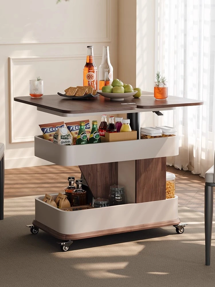 可移动茶几小户型简约客厅新款沙发边几折叠家用中古风升降小推车