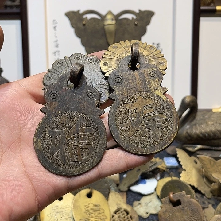 仁***者民俗铜杂件福寿一对