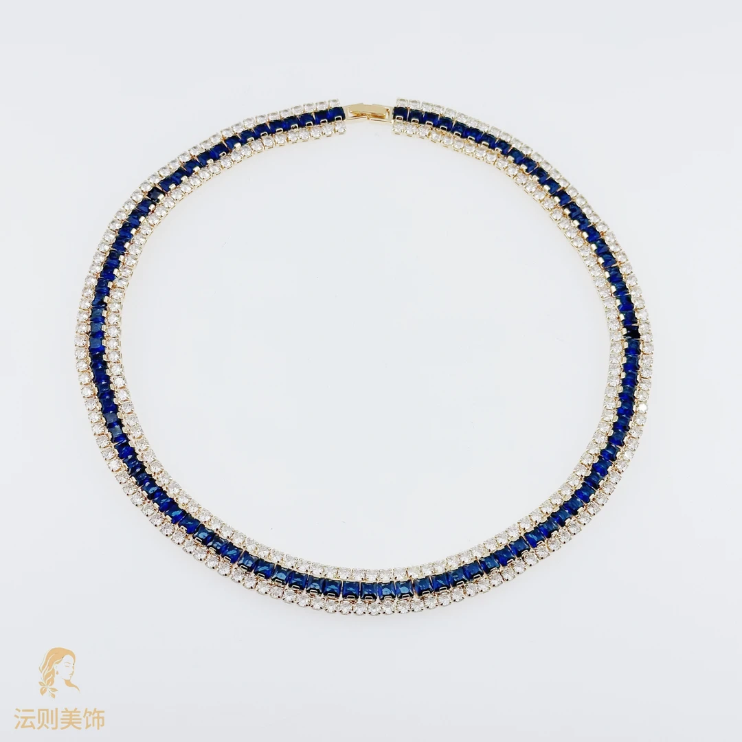 铜合金锆石项链 H322瑞丽时尚百搭蓝色choker项链