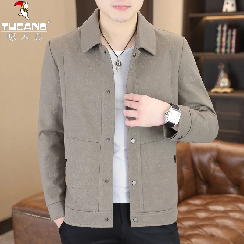 TUCANO/啄木鳥春秋季时尚修身提花翻领夹克高档休闲韩版拼接外套