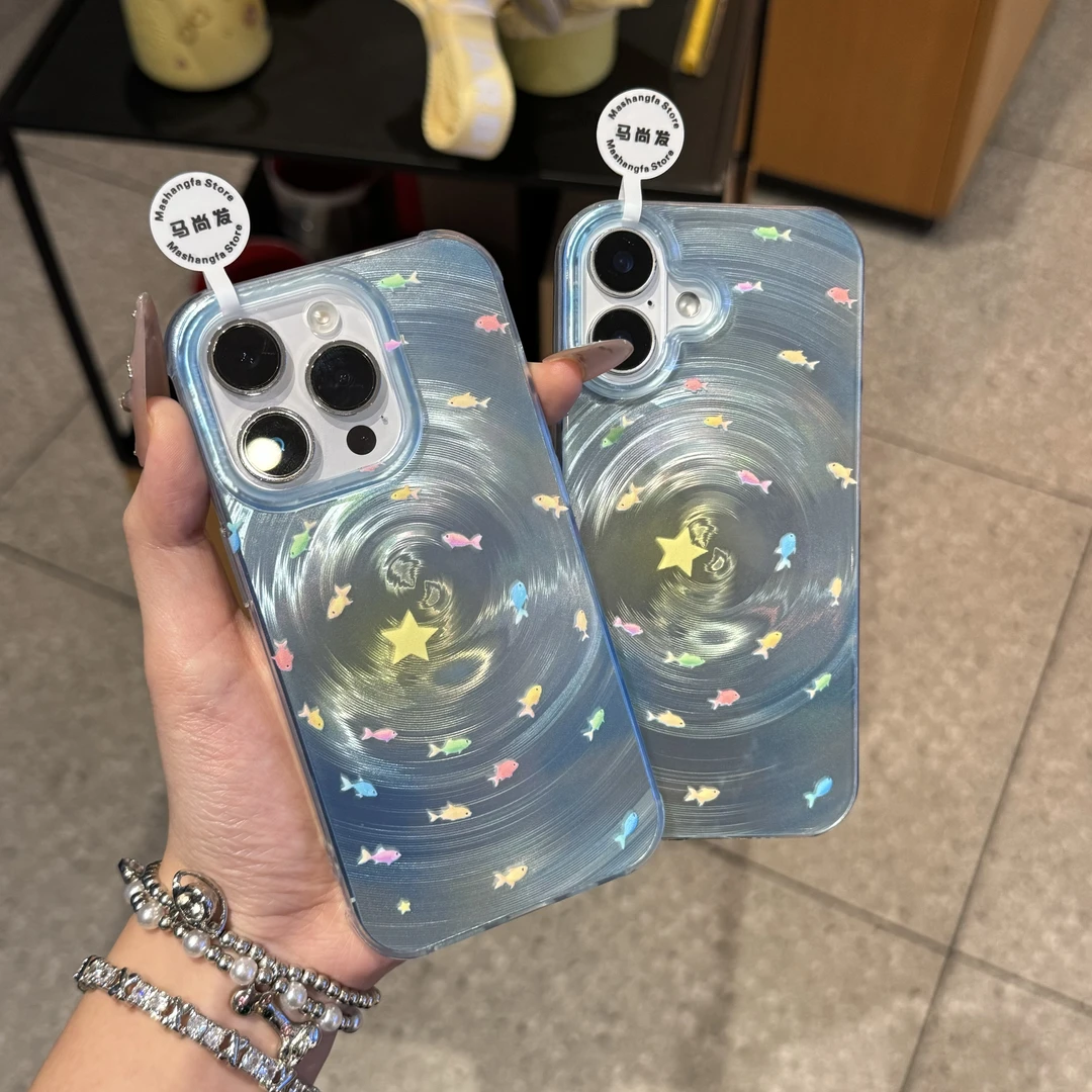 ins卡通星星小鱼旋涡适用苹果16/15promax手机壳iPhone12波浪14