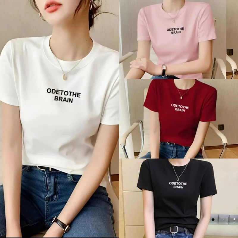 正肩短袖T恤女2025年夏季新款显瘦打底女上衣宽松休闲百搭韩版