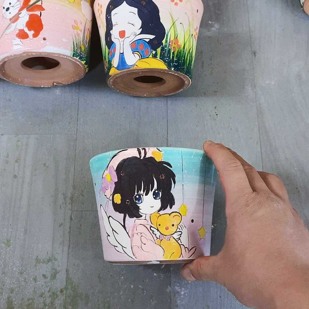 花盆紫砂手绘满28包邮