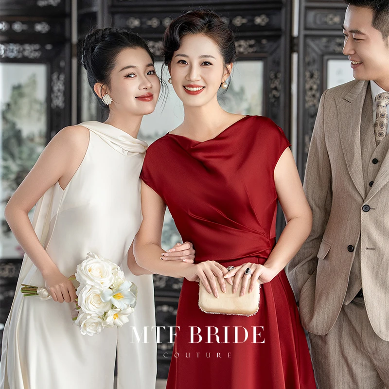 满庭芳华喜妈妈高定礼服裙2025新款红色喜婆婆气质连衣裙