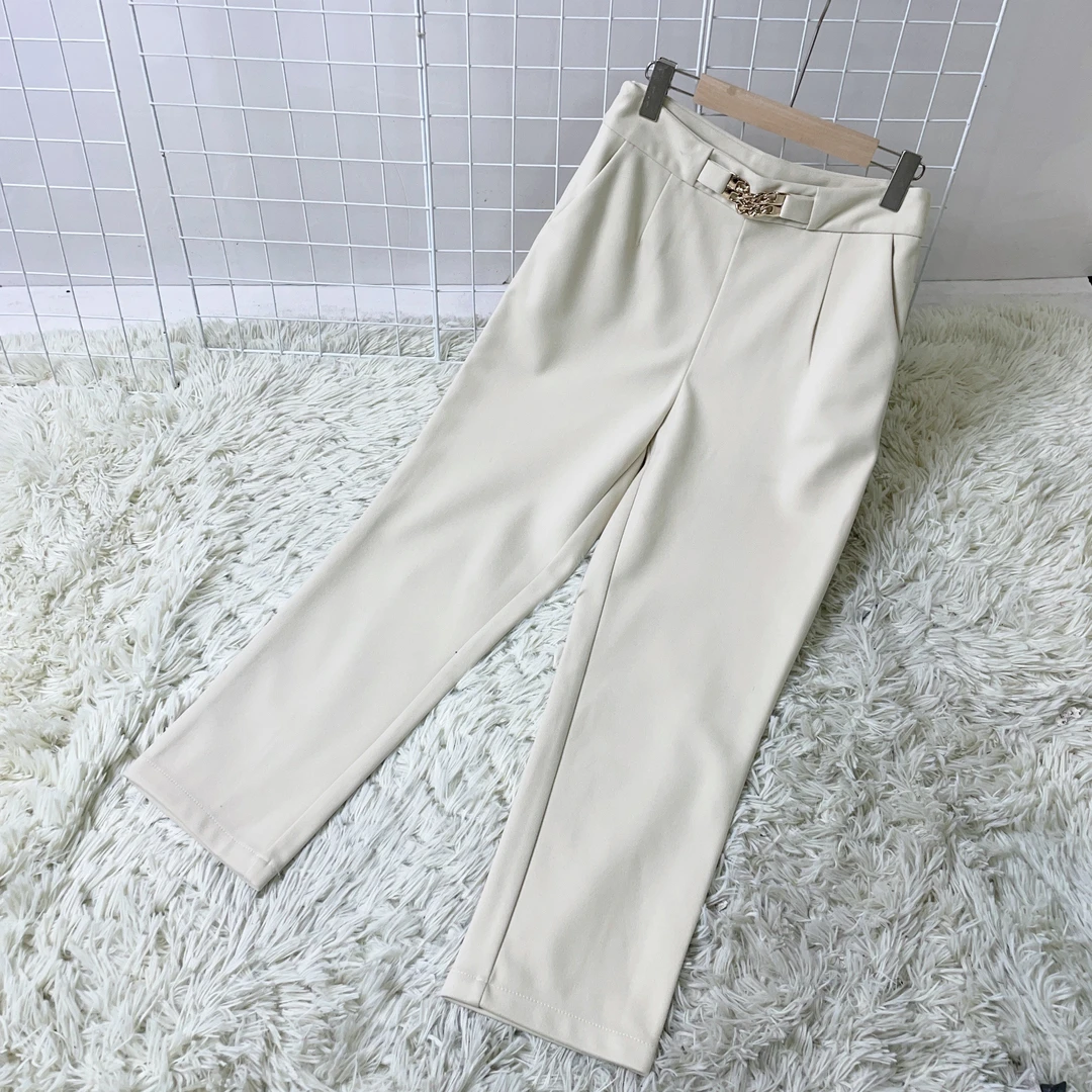 022 妙家 米色秋冬烟管休闲百搭显瘦长裤 21C022K