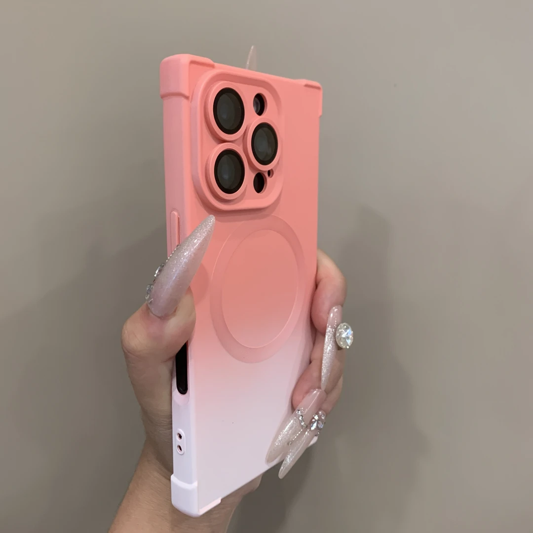 方形磁吸渐变适用苹果16手机壳iPhone15液态硅胶14全包镜头膜13