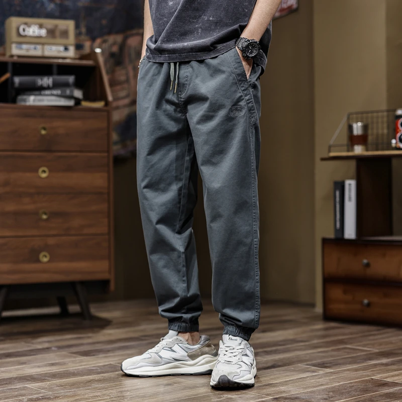 日系复古休闲裤男士宽松弹力束脚裤秋季2025新款潮牌痞帅工装裤子